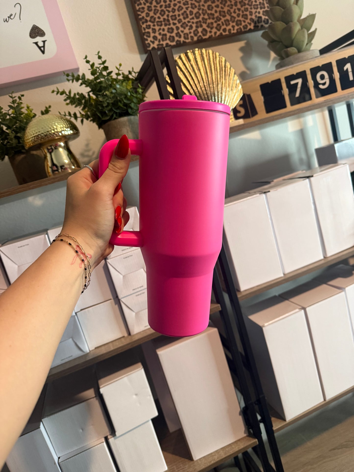 hot pink 40oz stainless steel flip straw cup