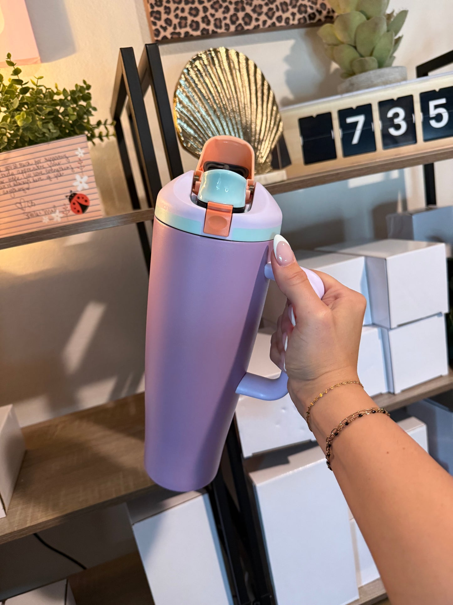 purple 30oz stainless steel sip flip straw cup