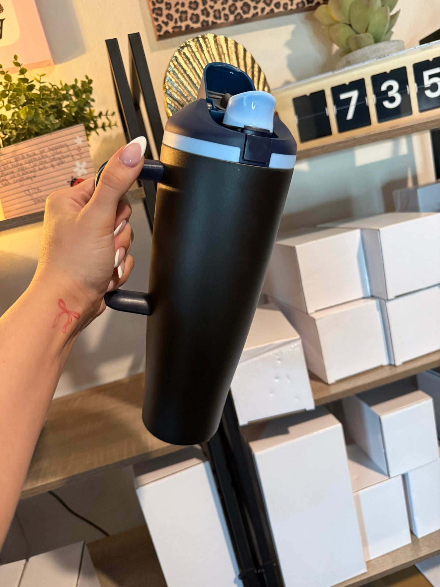 black 30oz stainless steel sip flip straw cup