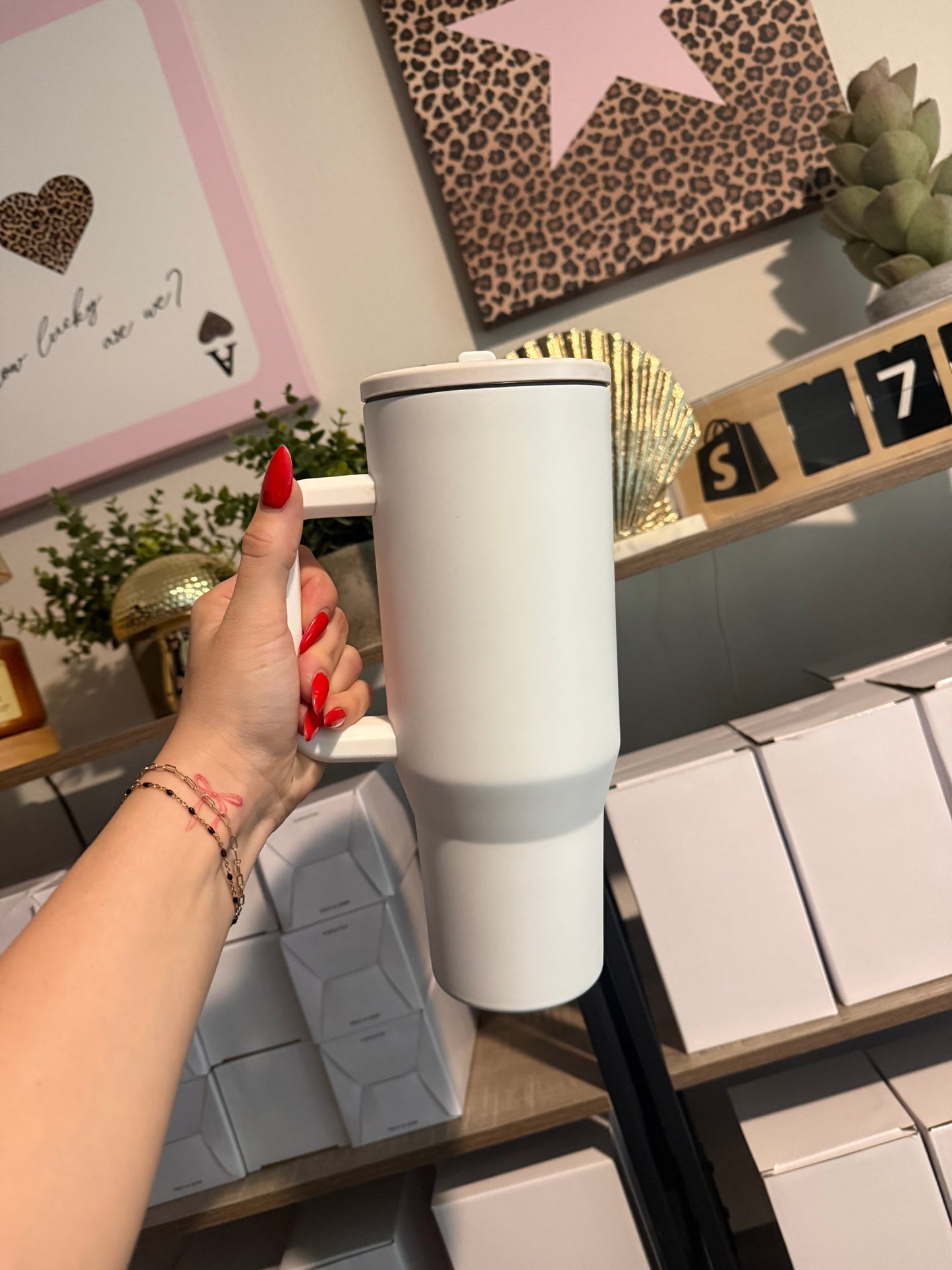 white 40oz stainless steel flip straw cup