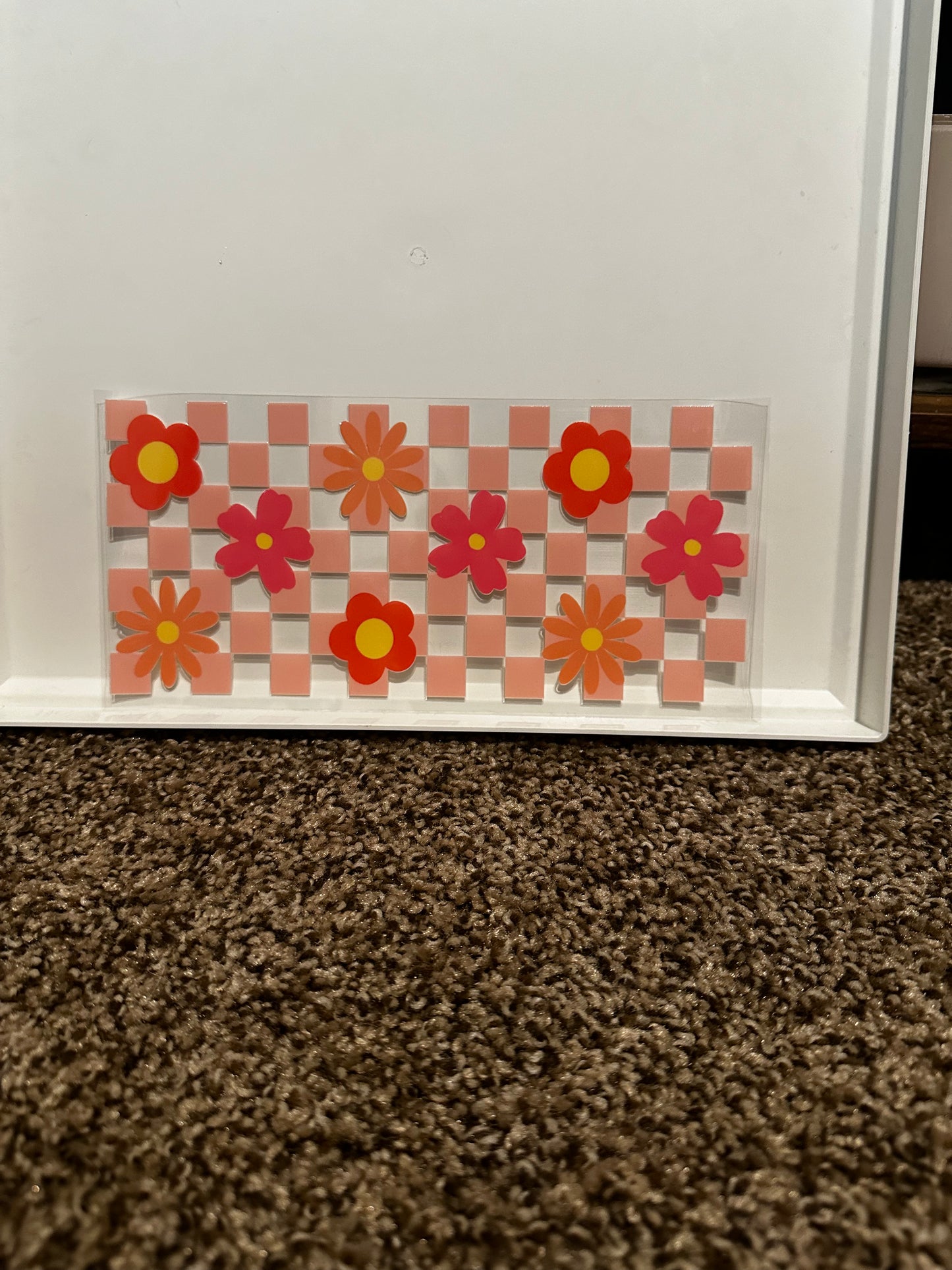 orange checkered flower decal
