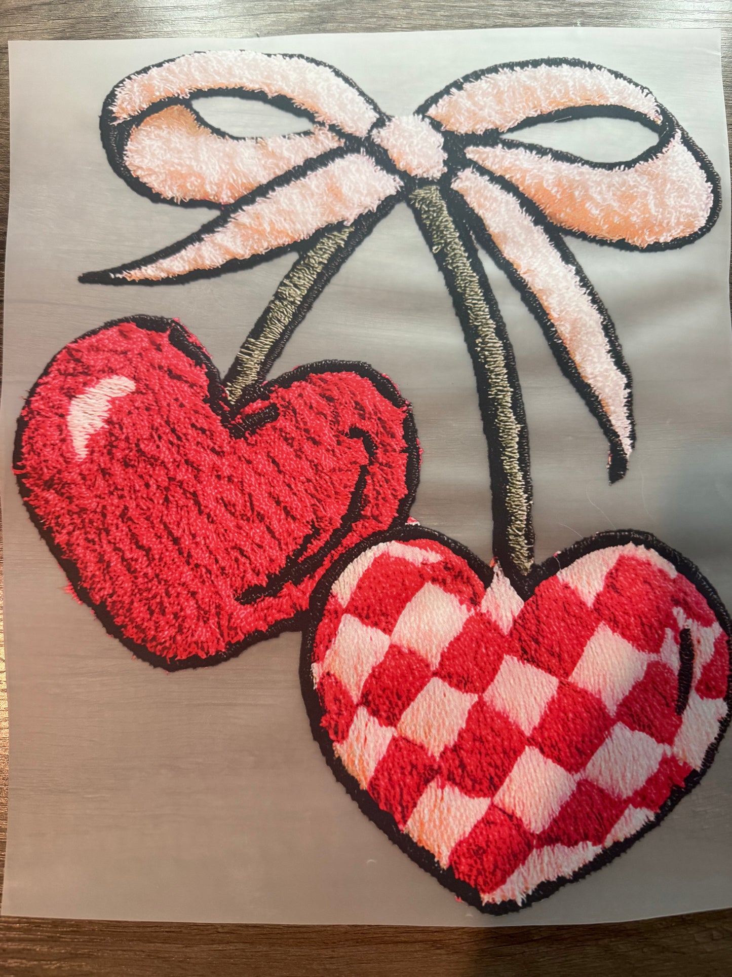 faux yarn cherry transfer
