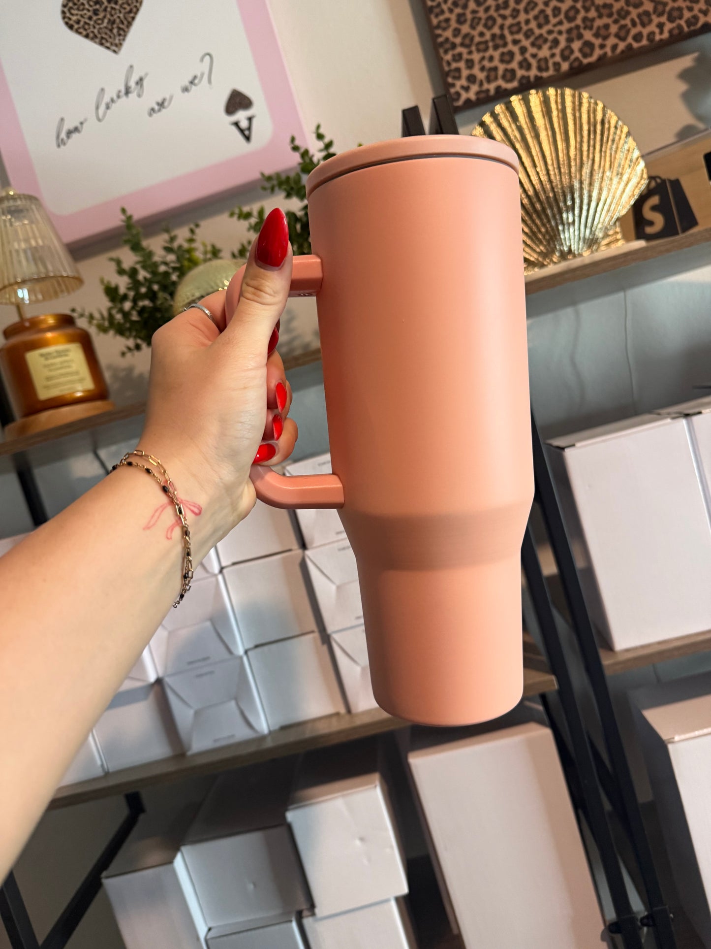 salmon 40oz stainless steel flip straw cup