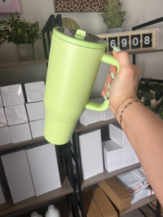 light green 40oz spill proof flip straw cup