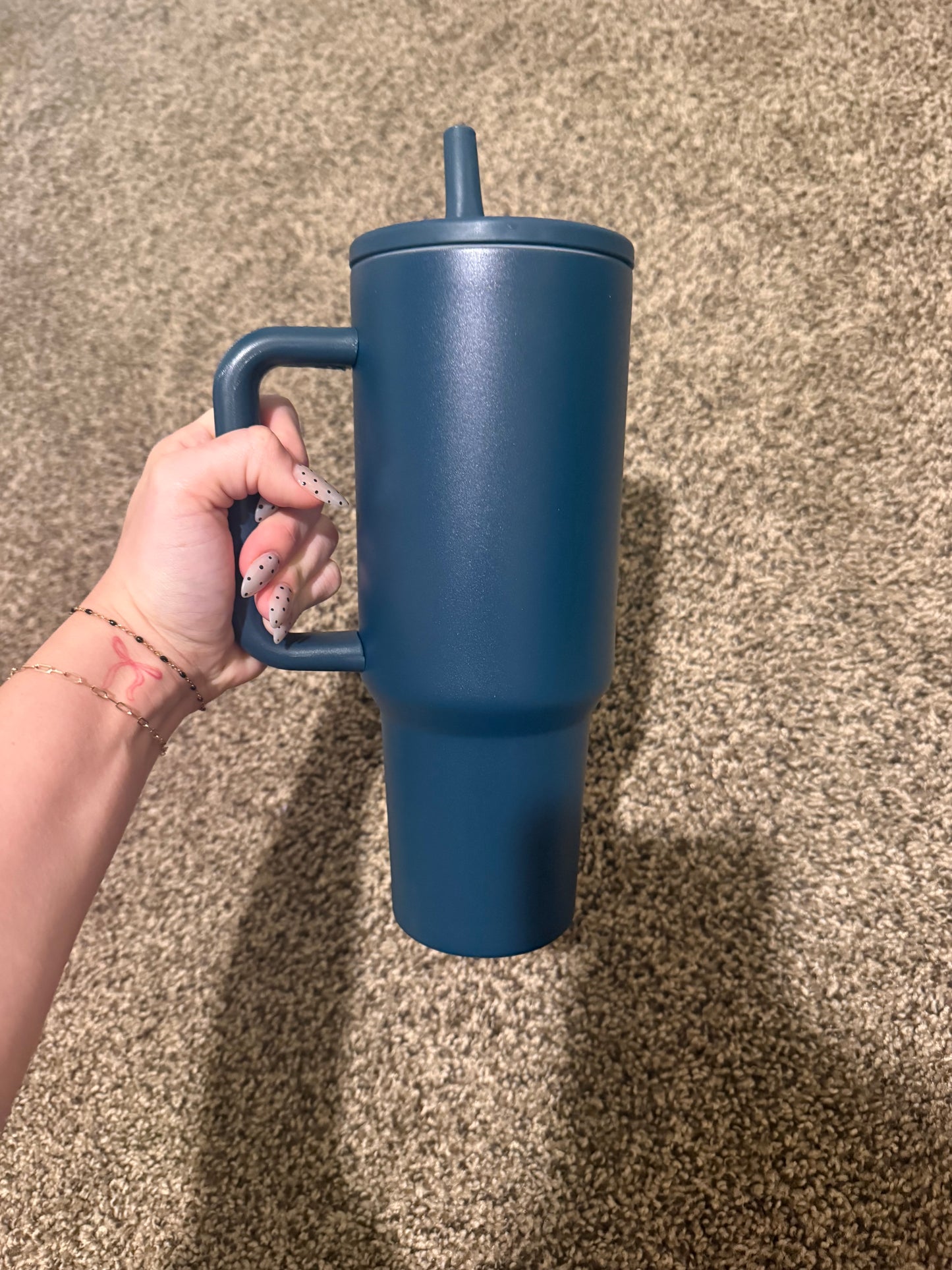 navy blue 40oz stainless steel flip straw cup
