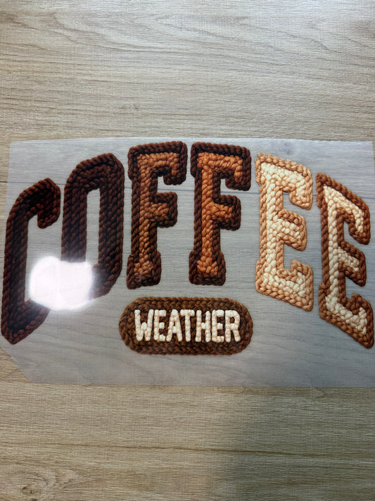 faux yarn coffee weather transfer