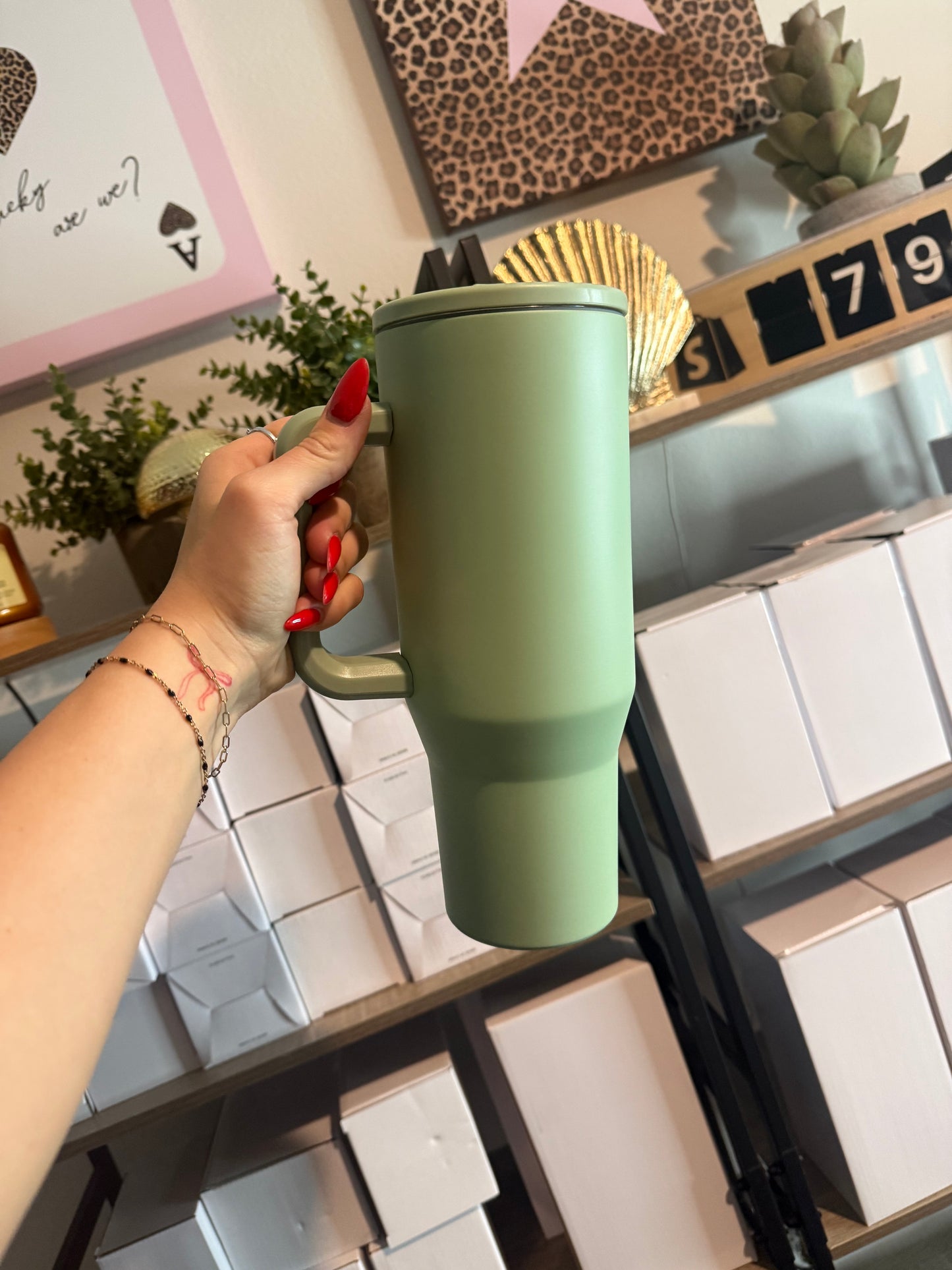 green 40oz stainless steel flip straw cup