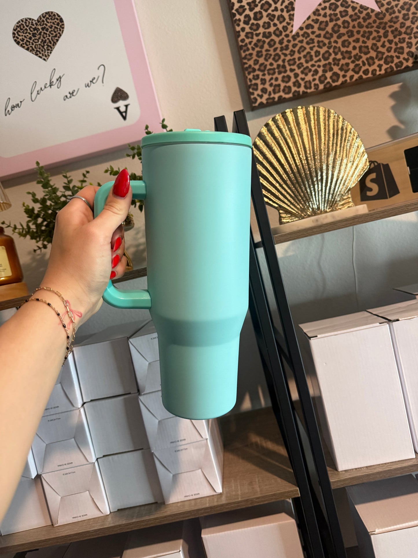 seafoam green 40oz stainless steel flip straw cup
