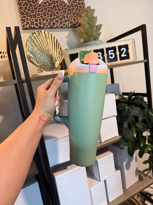 green 30oz stainless steel sip flip straw cup