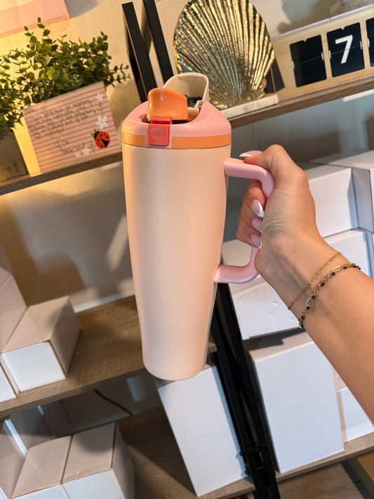 pink 30oz stainless steel sip flip straw cup