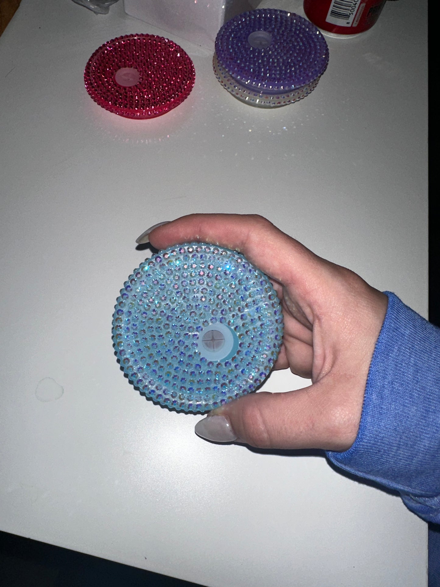 light blue rhinestone lid