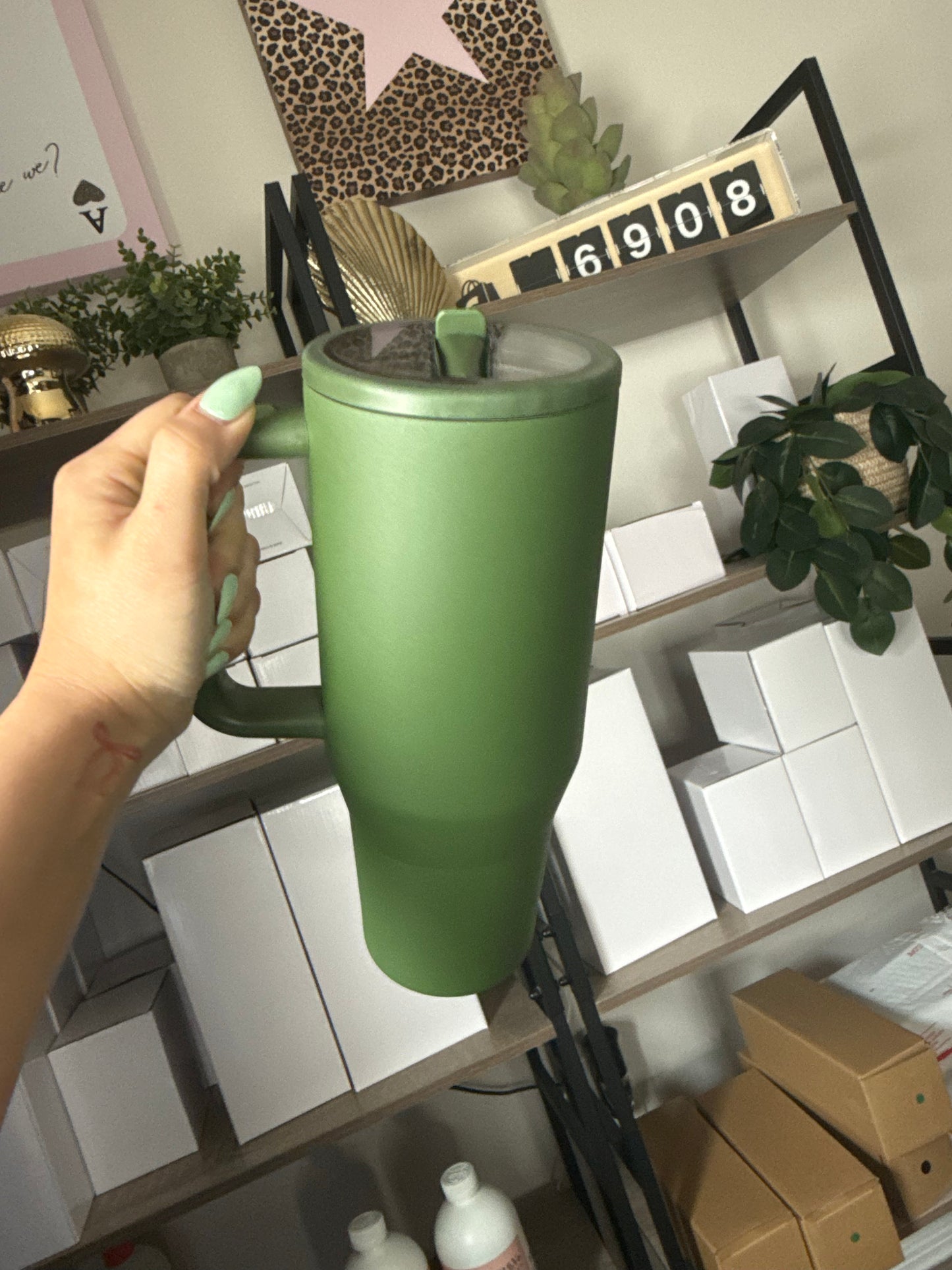 dark green 40oz spill proof flip straw cup
