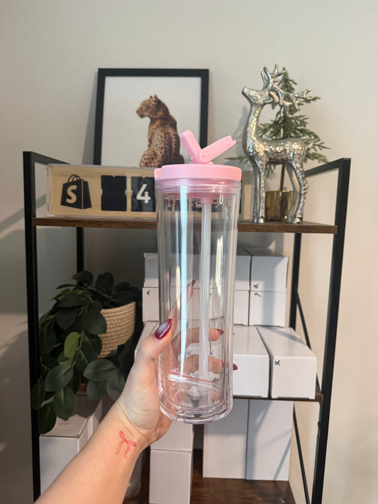 20 oz light pink flip straw cup