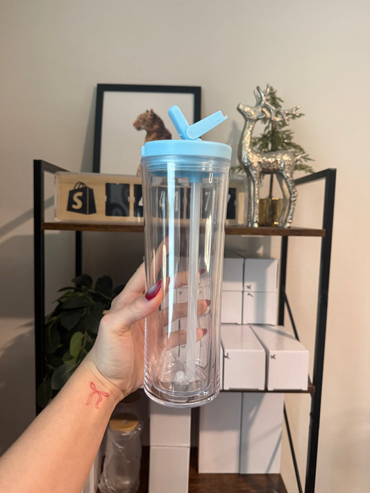 20 oz light blue flip straw cup