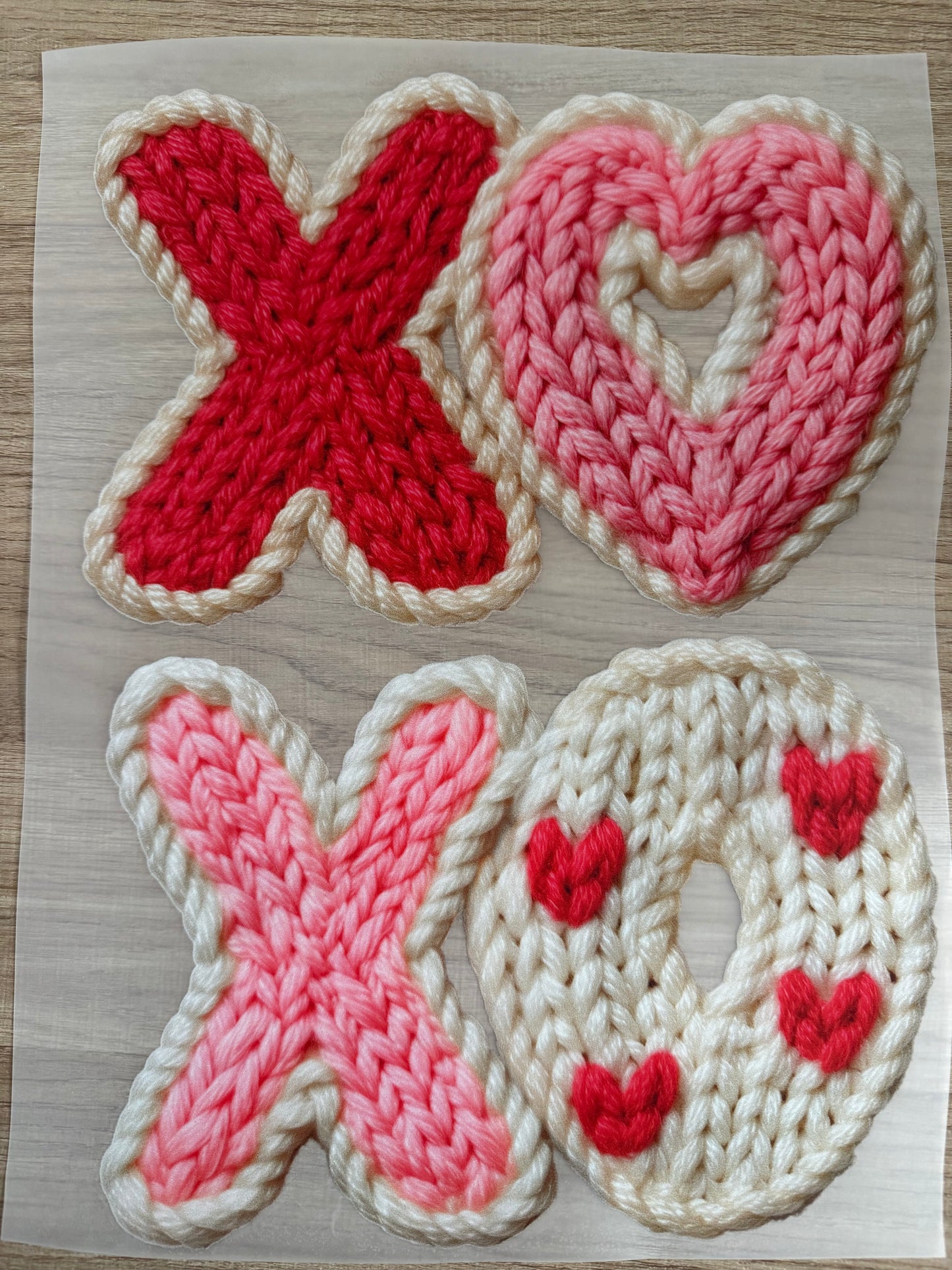 xoxo transfer faux yarn